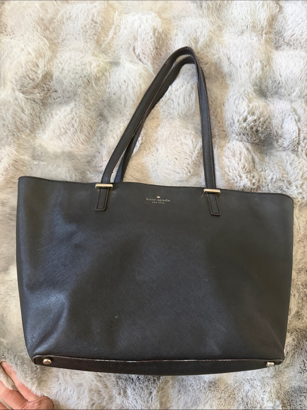 kate spade Black Saffiano Leather Tote with Gold Accents